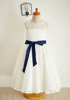 Ankle-Length Lace and Tulle Flower Girl Dress with Stylish Sashes - A-line/Princess Scoop Neck BM bride