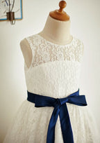 Ankle-Length Lace and Tulle Flower Girl Dress with Stylish Sashes - A-line/Princess Scoop Neck BM bride