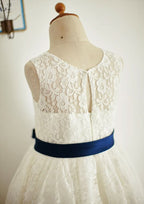 Ankle-Length Lace and Tulle Flower Girl Dress with Stylish Sashes - A-line/Princess Scoop Neck BM bride
