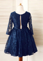 3/4 Sleeve Knee-Length Lace Flower Girl Dress with Charming Bowknot - A-line/Princess Scoop Neck BM bride