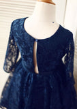 3/4 Sleeve Knee-Length Lace Flower Girl Dress with Charming Bowknot - A-line/Princess Scoop Neck BM bride