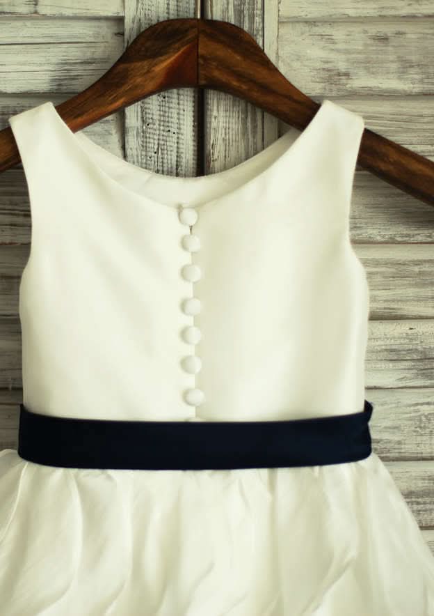 Knee-Length Satin Flower Girl Dress with Stylish Ruffled Sashes - A-line/Princess Scoop Neck BM bride