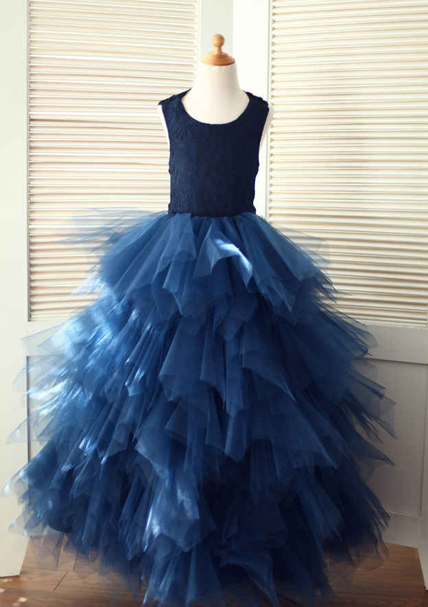 Asymmetrical Tulle Flower Girl Dress - A-line/Princess Scoop Neck BM bride