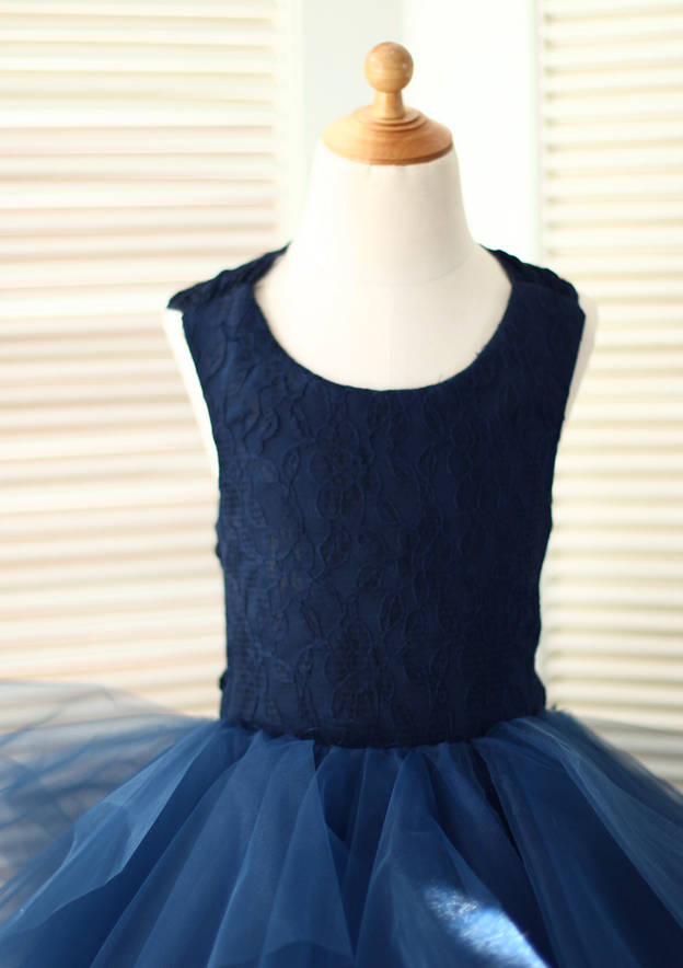 Asymmetrical Tulle Flower Girl Dress - A-line/Princess Scoop Neck BM bride