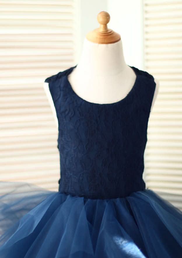 Asymmetrical Tulle Flower Girl Dress - A-line/Princess Scoop Neck BM bride