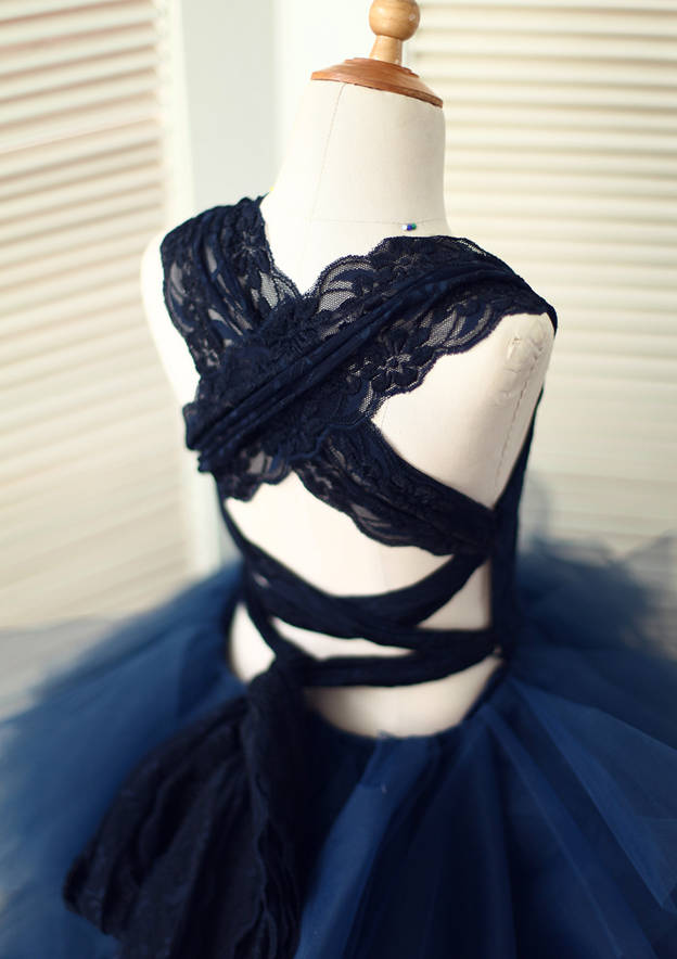 Asymmetrical Tulle Flower Girl Dress - A-line/Princess Scoop Neck BM bride