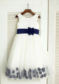 Tea-Length Tulle Flower Girl Dress with Lovely Floral Accents - A-line/Princess Scoop Neck BM bride