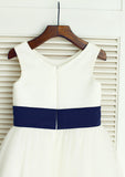 Tea-Length Tulle Flower Girl Dress with Lovely Floral Accents - A-line/Princess Scoop Neck BM bride