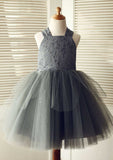 Knee-Length Halter Lace and Tulle Flower Girl Dress with Charming Bowknot - A-line/Princess BM bride