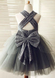Knee-Length Halter Lace and Tulle Flower Girl Dress with Charming Bowknot - A-line/Princess BM bride