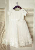 Knee-Length Tulle Flower Girl Dress with Charming Bowknot Lace - A-line/Princess Scoop Neck BM bride