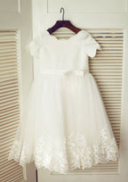 Knee-Length Tulle Flower Girl Dress with Charming Bowknot Lace - A-line/Princess Scoop Neck BM bride