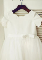 Knee-Length Tulle Flower Girl Dress with Charming Bowknot Lace - A-line/Princess Scoop Neck BM bride