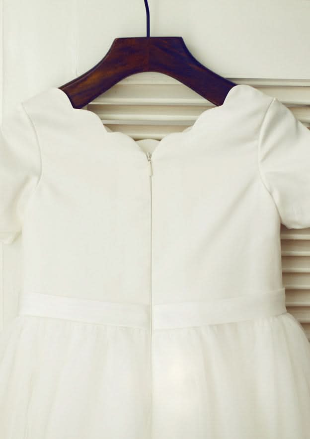 Knee-Length Tulle Flower Girl Dress with Charming Bowknot Lace - A-line/Princess Scoop Neck BM bride