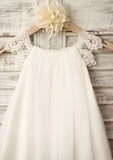 Tea-Length Chiffon and Lace Flower Girl Dress - A-line/Princess Scoop Neck BM bride