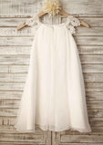 Tea-Length Chiffon and Lace Flower Girl Dress - A-line/Princess Scoop Neck BM bride