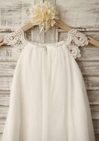 Tea-Length Chiffon and Lace Flower Girl Dress - A-line/Princess Scoop Neck BM bride
