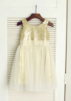 Knee-Length Sequined Tulle Flower Girl Dress - A-line/Princess Scoop Neck BM bride