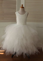 Asymmetrical Lace and Tulle Flower Girl Dress with Elegant Bandage - A-line/Princess Scoop Neck BM bride