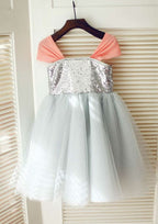 Knee-Length Sequined Tulle Flower Girl Dress - A-line/Princess Square Neckline BM bride