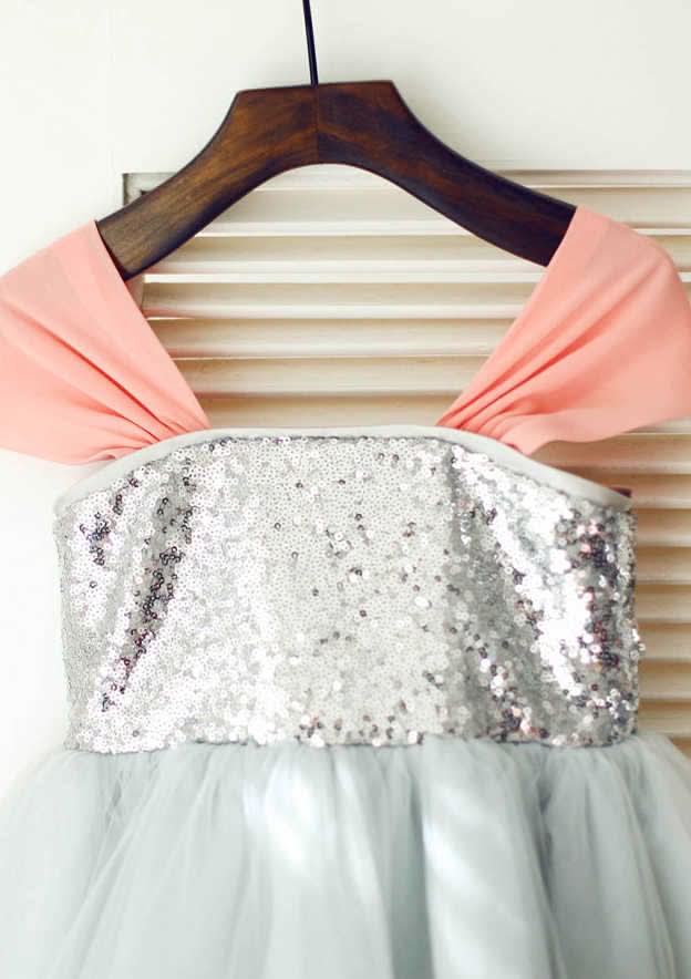 Knee-Length Sequined Tulle Flower Girl Dress - A-line/Princess Square Neckline BM bride
