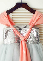 Knee-Length Sequined Tulle Flower Girl Dress - A-line/Princess Square Neckline BM bride