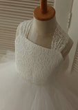 Asymmetrical Tulle Flower Girl Dress with Cute Bowknot - A-line/Princess Square Neckline BM bride