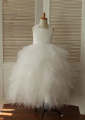 Asymmetrical Tulle Flower Girl Dress with Cute Bowknot - A-line/Princess Square Neckline BM bride
