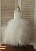 Asymmetrical Tulle Flower Girl Dress with Cute Bowknot - A-line/Princess Square Neckline BM bride