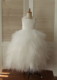 Asymmetrical Tulle Flower Girl Dress with Cute Bowknot - A-line/Princess Square Neckline BM bride