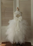 Asymmetrical Tulle Flower Girl Dress with Cute Bowknot - A-line/Princess Square Neckline BM bride