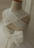 Asymmetrical Tulle Flower Girl Dress with Cute Bowknot - A-line/Princess Square Neckline BM bride