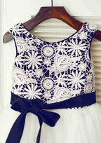 Knee-Length Lace and Tulle Flower Girl Dress with Elegant Appliqued - A-line/Princess Scoop Neck BM bride