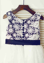 Knee-Length Lace and Tulle Flower Girl Dress with Elegant Appliqued - A-line/Princess Scoop Neck BM bride