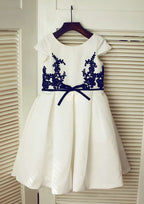 Knee-Length Satin Flower Girl Dress with Beautiful Appliqued - A-line/Princess Scoop Neck BM bride