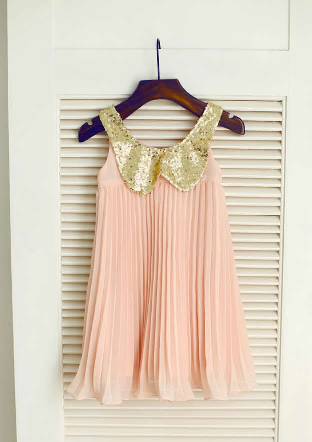 Knee-Length Flower Girl Dress with Pleated Elegance - A-line/Princess Scoop Neck BM bride