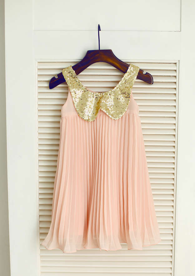 Knee-Length Flower Girl Dress with Pleated Elegance - A-line/Princess Scoop Neck BM bride