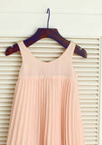 Knee-Length Flower Girl Dress with Pleated Elegance - A-line/Princess Scoop Neck BM bride