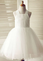 Knee-Length Halter Lace and Tulle Flower Girl Dress with Cute Bowknot - A-line/Princess BM bride