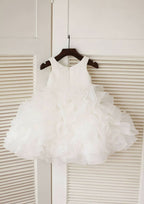 Knee-Length Organza Flower Girl Dress with Lovely Ruffles - A-line/Princess Scoop Neck BM bride