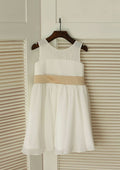 Knee-Length Chiffon Flower Girl Dress - A-line/Princess Scoop Neck BM bride