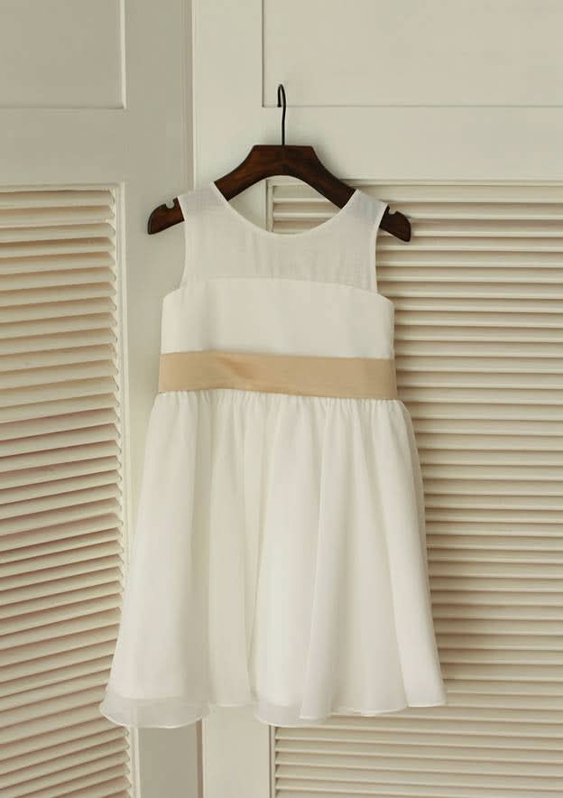 Knee-Length Chiffon Flower Girl Dress - A-line/Princess Scoop Neck BM bride