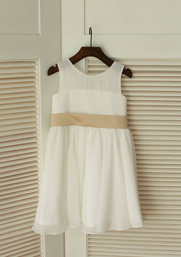 Knee-Length Chiffon Flower Girl Dress - A-line/Princess Scoop Neck BM bride