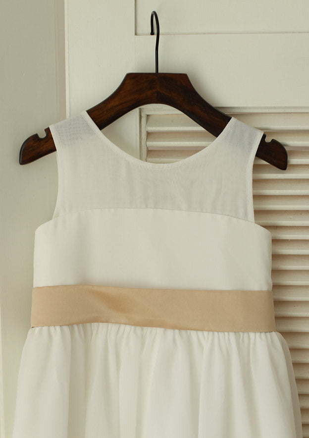Knee-Length Chiffon Flower Girl Dress - A-line/Princess Scoop Neck BM bride