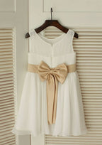 Knee-Length Chiffon Flower Girl Dress - A-line/Princess Scoop Neck BM bride