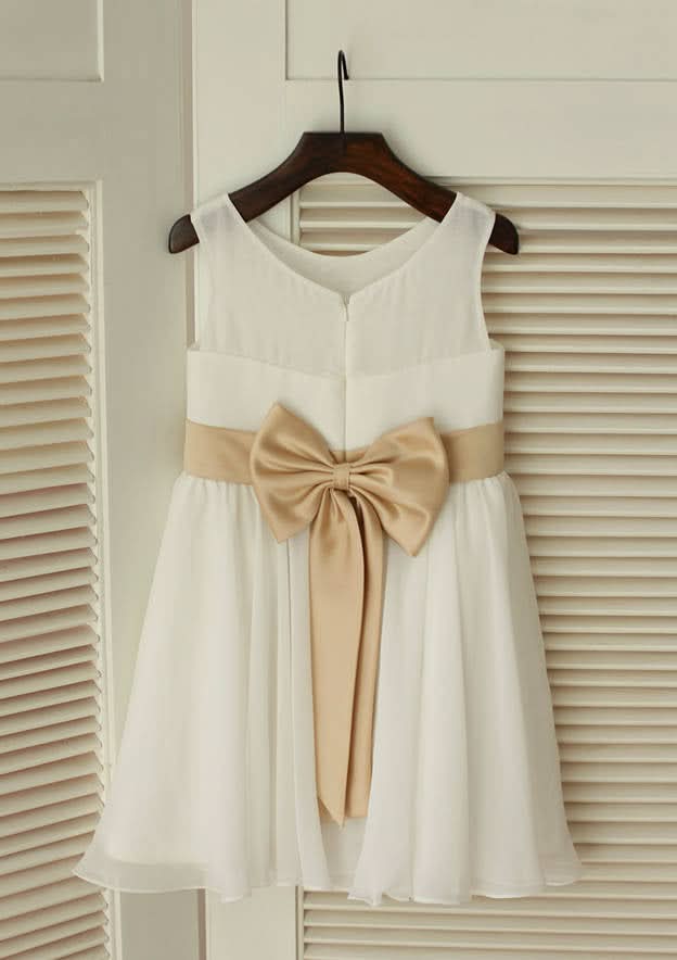 Knee-Length Chiffon Flower Girl Dress - A-line/Princess Scoop Neck BM bride