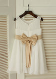 Knee-Length Chiffon Flower Girl Dress - A-line/Princess Scoop Neck BM bride