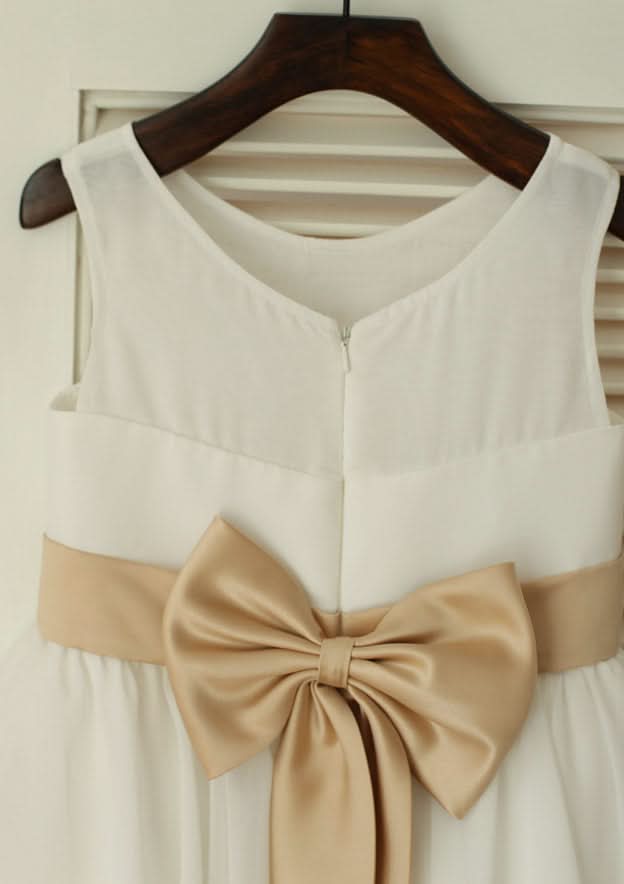 Knee-Length Chiffon Flower Girl Dress - A-line/Princess Scoop Neck BM bride