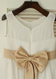 Knee-Length Chiffon Flower Girl Dress - A-line/Princess Scoop Neck BM bride