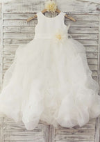 Floor-Length Tulle Flower Girl Dress with Lovely Bowknot Flowers - A-line/Princess Scoop Neck BM bride